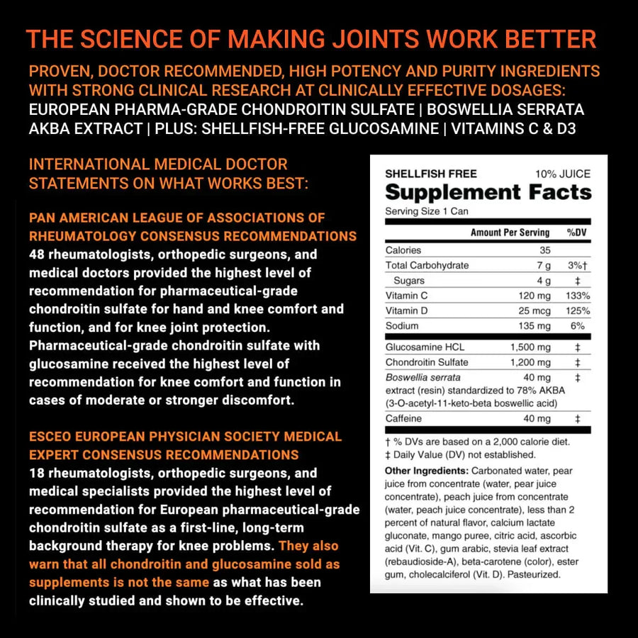 Supple Drink Joint Health Supplement label with text and supplement facts on a black background