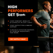 Advertisement for Supple Drink with a man exercising in the background