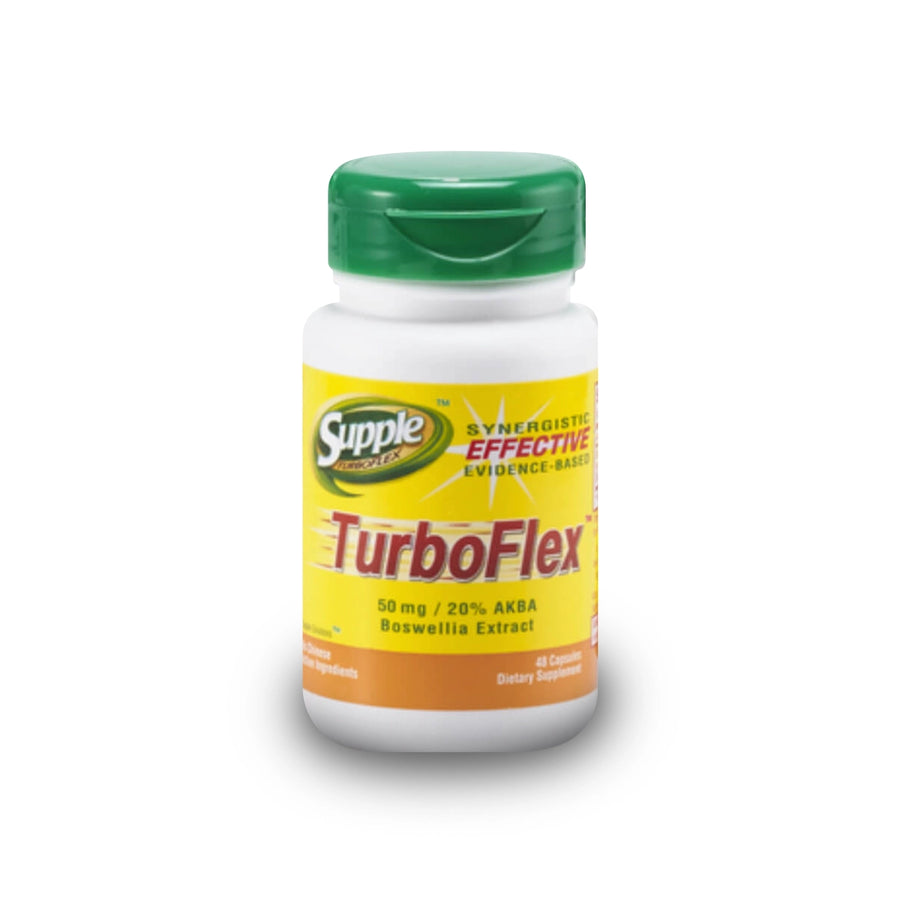 Supple TurboFlex supplement bottle with green cap on a white background