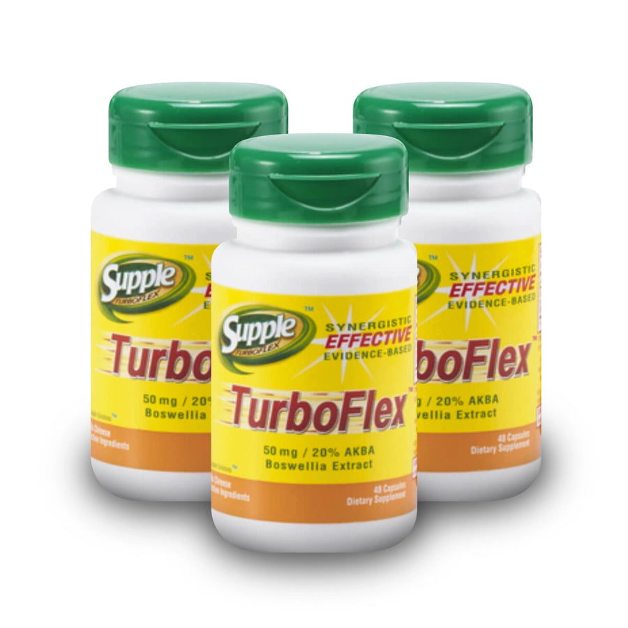 Three bottles of Supple TurboFlex on a white background